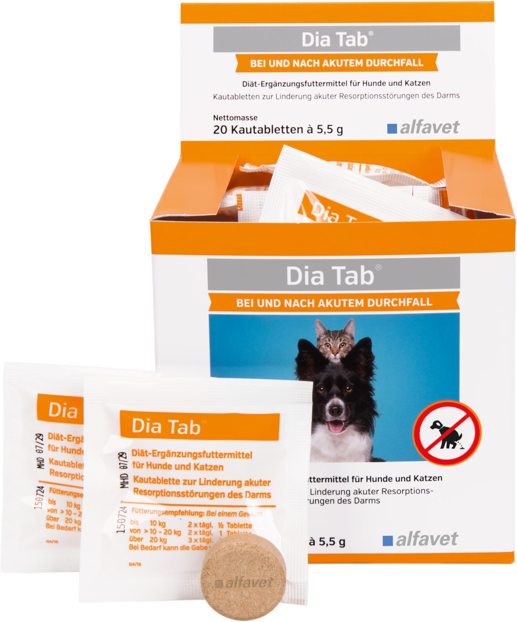 alfavet Dia Tab, Diet Supplement for Dogs and Cats, Chewable Tablet for Diarrhoea Vomiting, 20 x 5.5 g