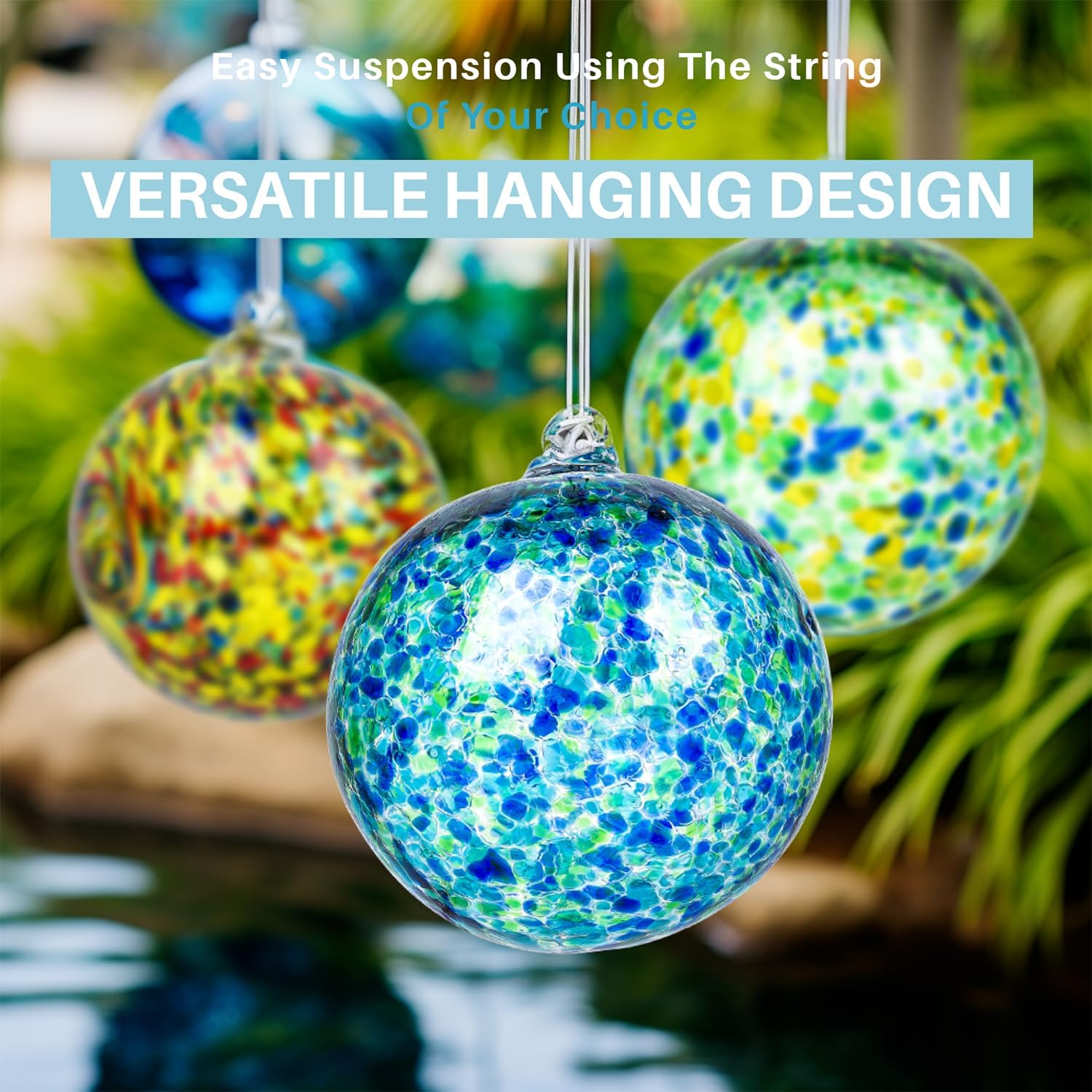5 inch Hand Blown Glass Ornament, Hanging Gazing Ball Glass Christmas Ornament, Friendship Balls Witch Ball for Home, Window, Outdoor Garden Decor (Light Blue)