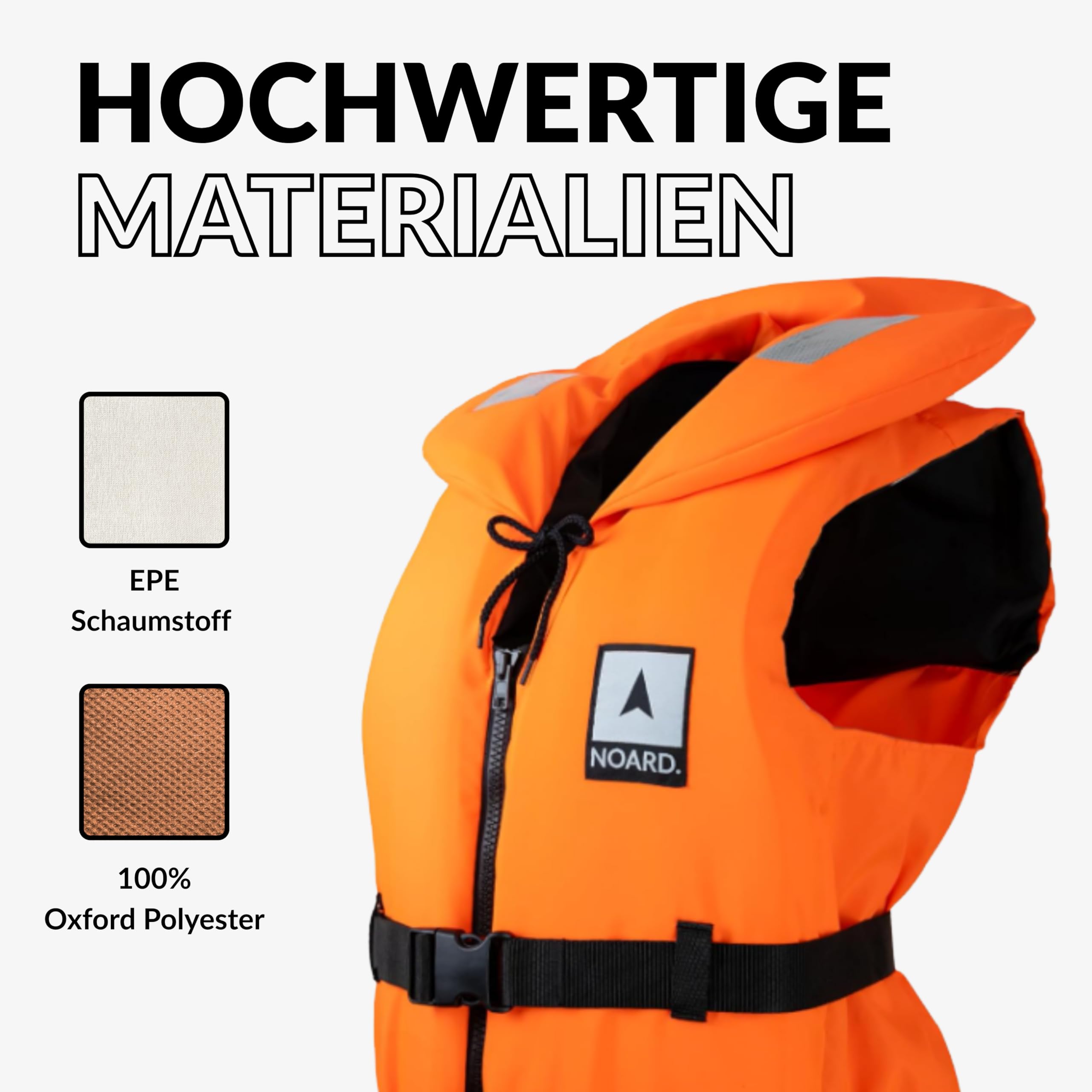 NOARD Gilet de Sauvetage pour Enfants - Seaside Orange - 70-90 kg - 100N de flottabilité - INCL. réflecteurs Solas & sifflet de signalisation