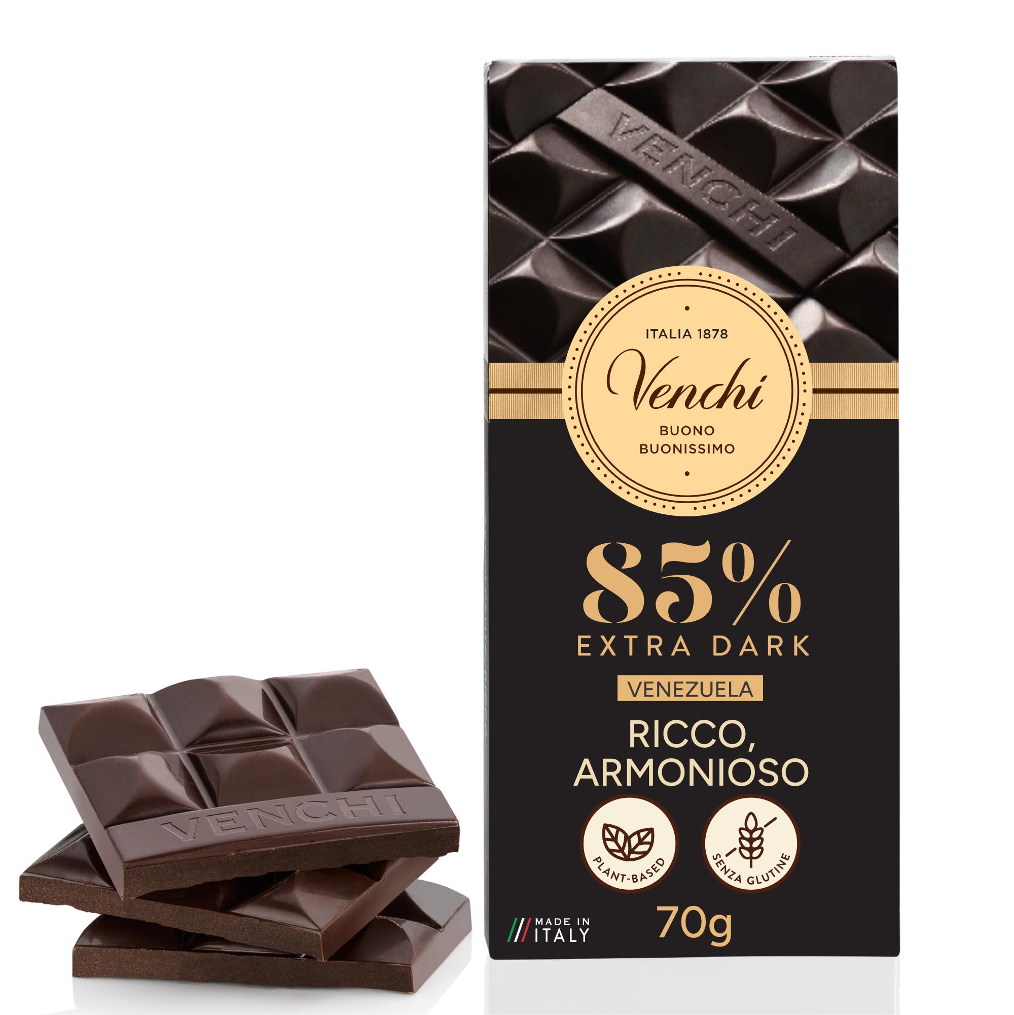 Venchi Tavoletta di Cioccolato Fondente 85%, Venezuela, 70g - Cioccolato Monorigine - Senza Glutine