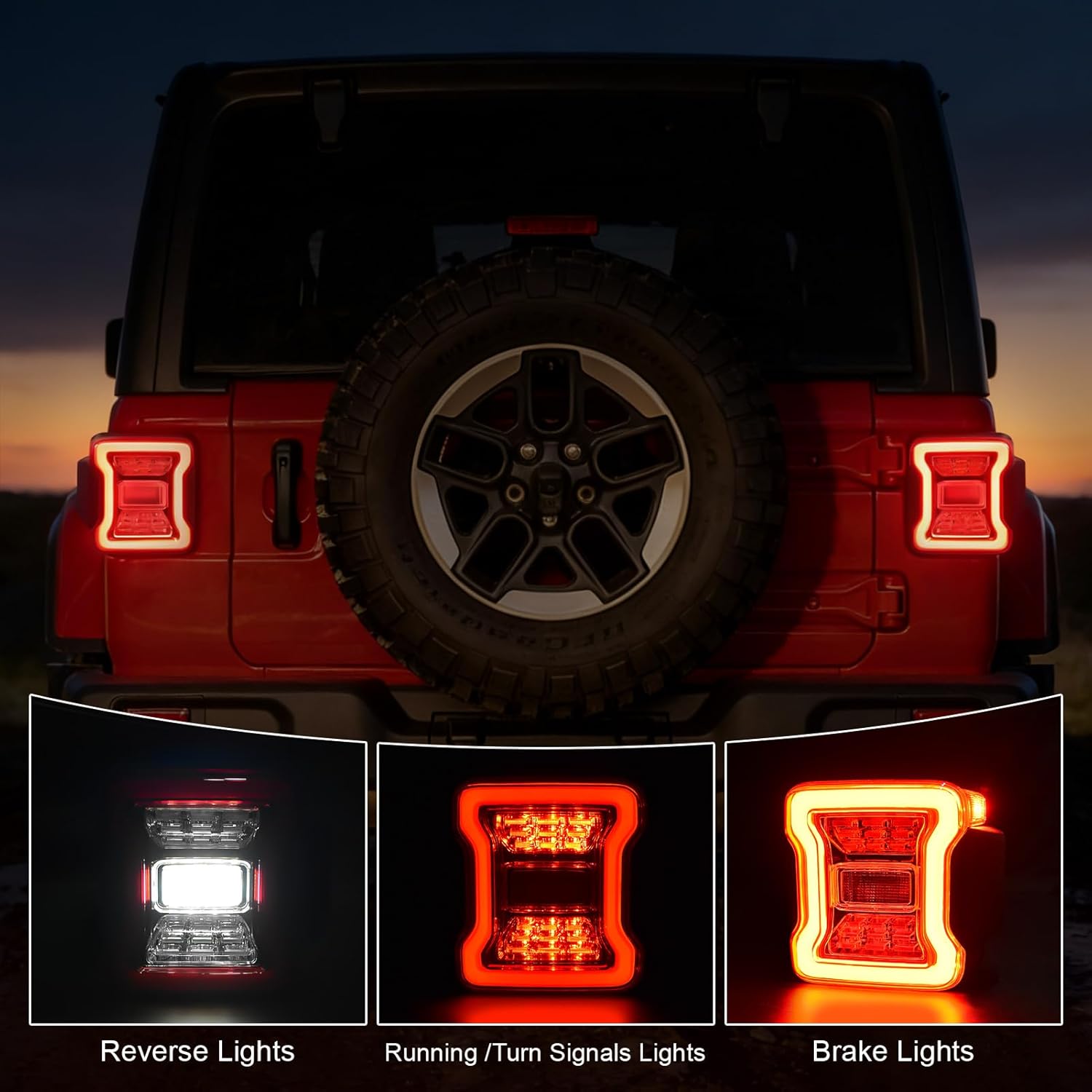 SINYATO LED Tail Lights for Jeep Wrangler JK & JKU 2018-2023, Smoked Lens Red Clear Lens Replacement Assembly, Brake Stop Turn Reverse Lights, Plug and Play Upgrade from Halogen (Clear Lens)