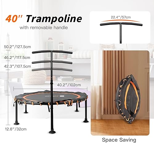 Miniatura 8 de Ativafit Trampolín de fitness para adultos plegable de 40 pulgadas con mango de espuma ajustable, entrenamiento en interiores y exteriores (negro,