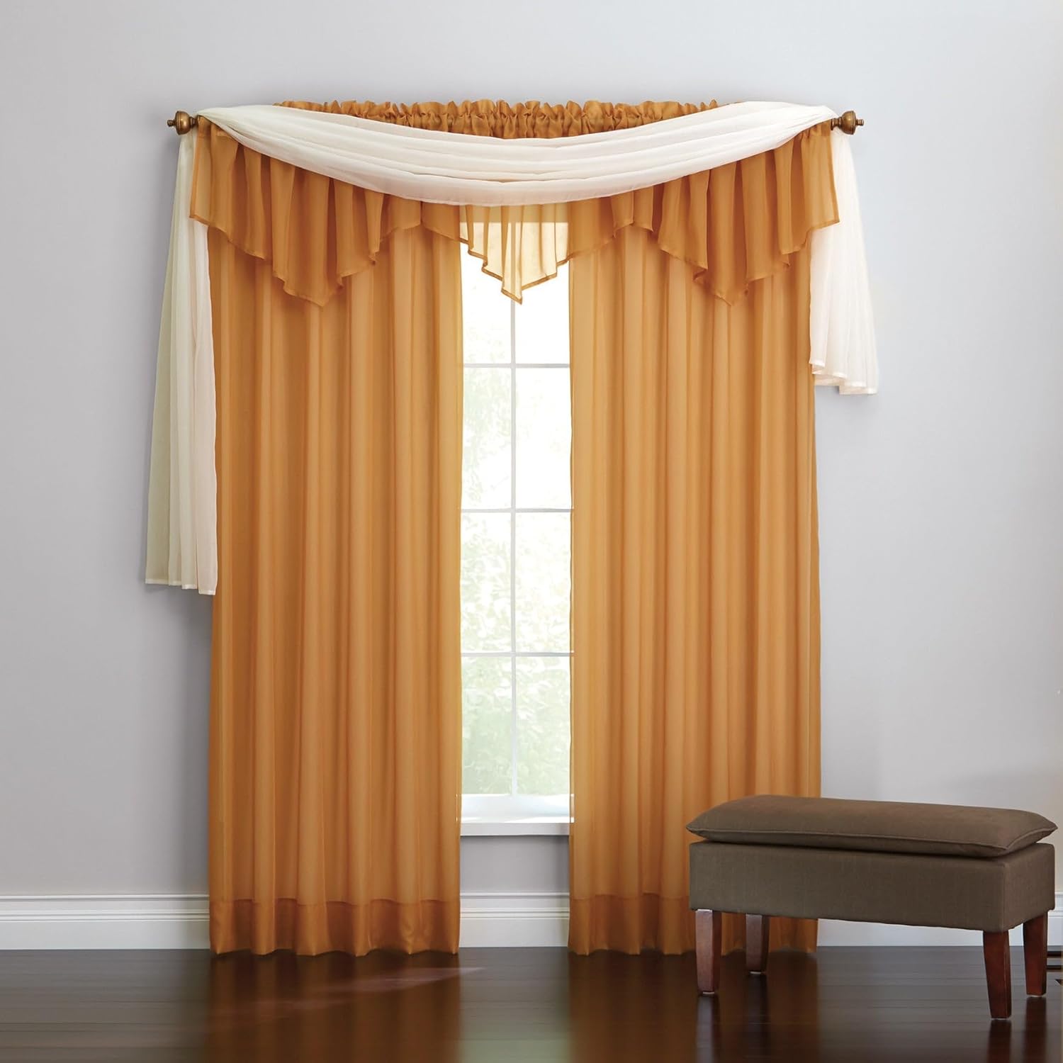 BrylaneHome BH Studio Sheer Voile Scarf Valance - 40" W 144" L, Eggshell
