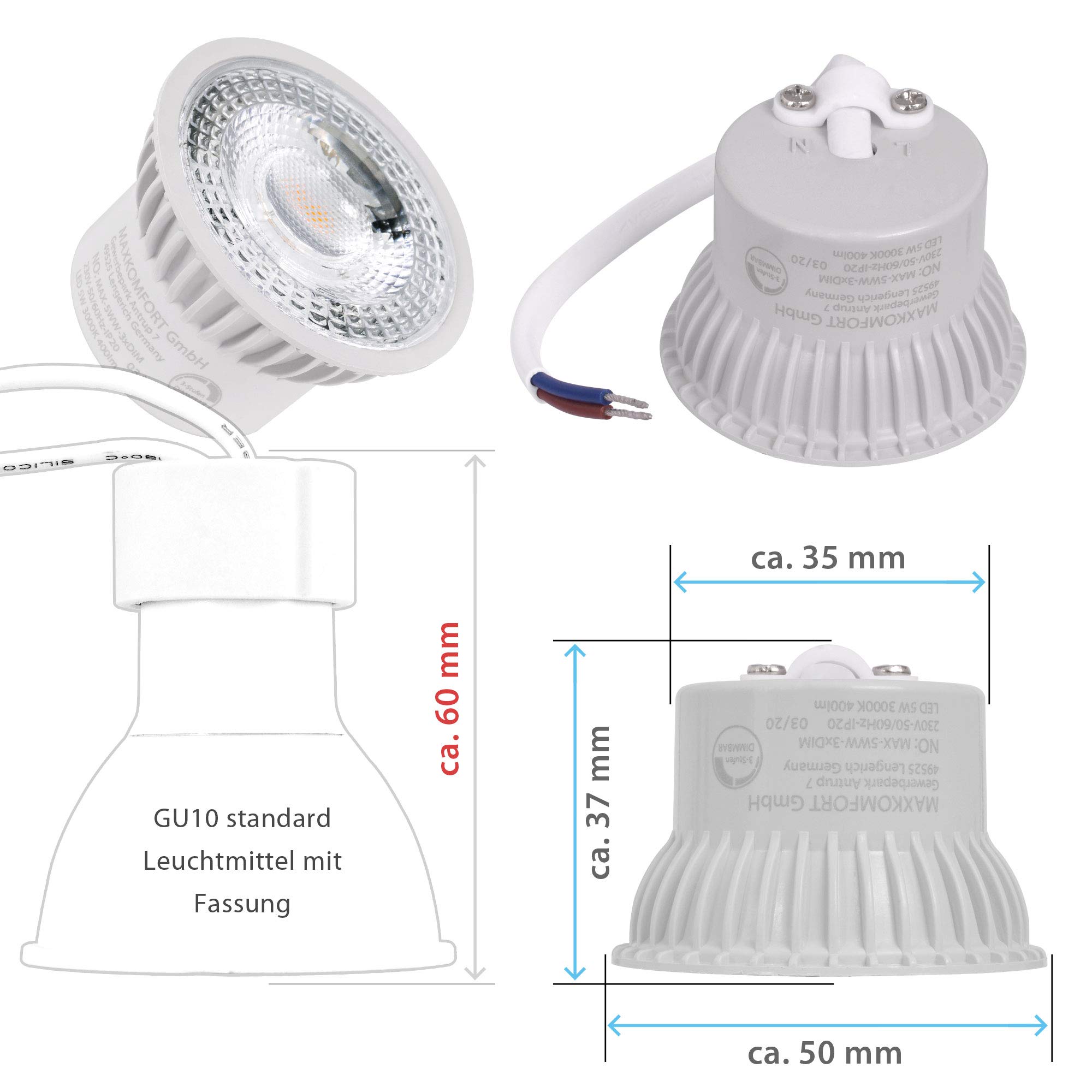 Linovum LED Einbaumodul 4W - 10 Stück, Flach 23 Mm, Ersatz Für GU10/MR16