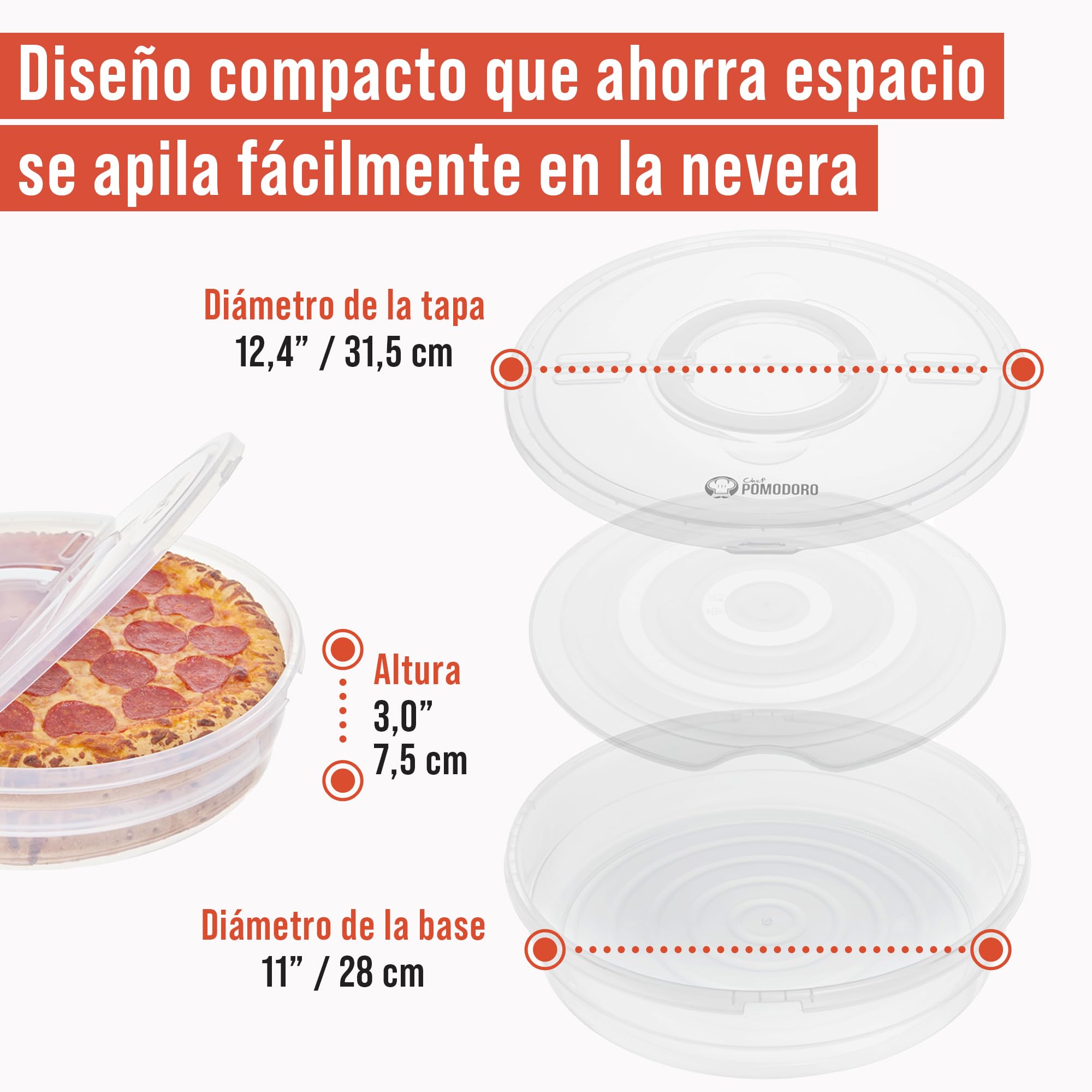 Chef Pomodoro Caja Pizza 30,5 cm, Caja para Tartas Bajas y Porta Tartas Redondo, Accesorios Pizza para Transporte y Conservación – 2 Pack