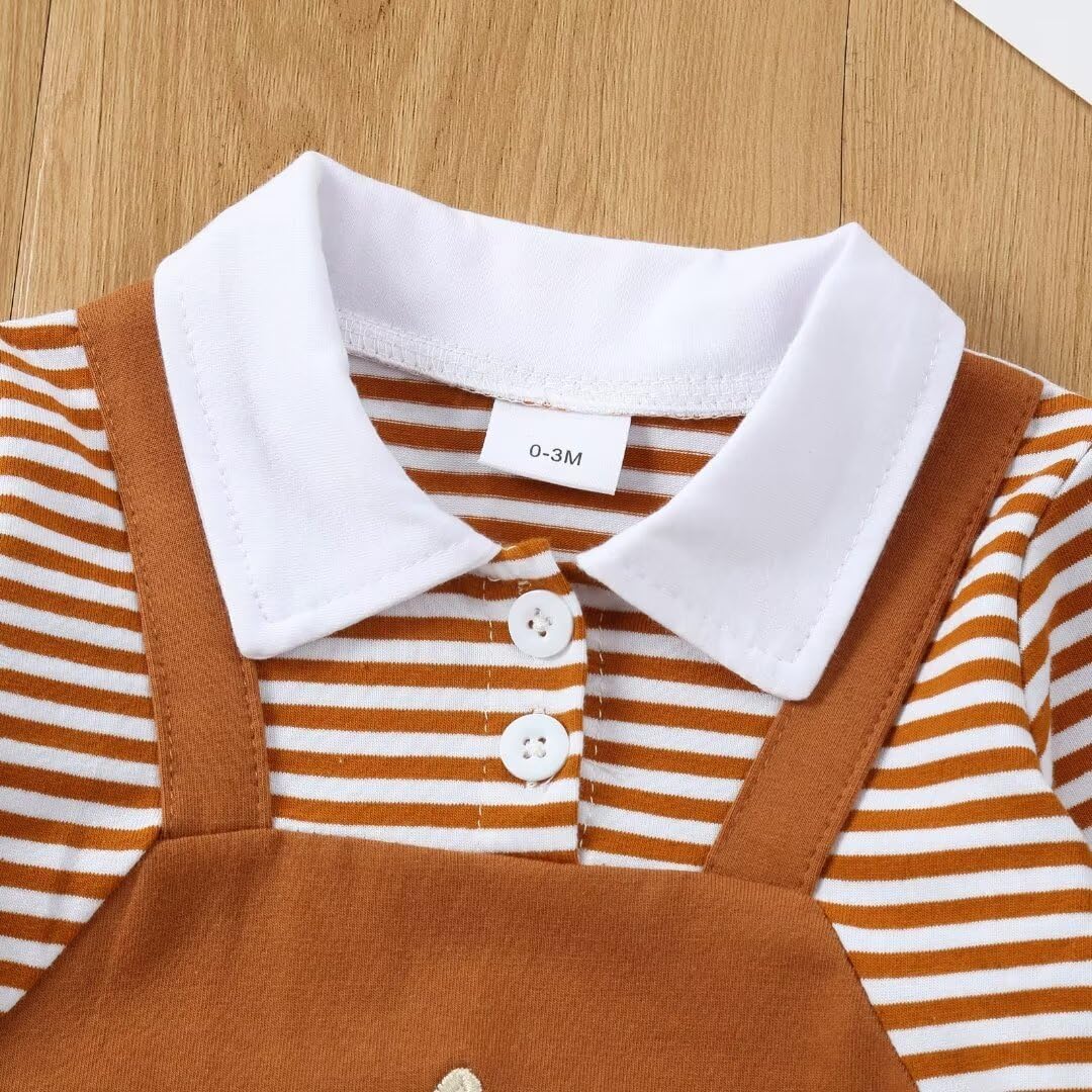 Baby Boy Clothes Fall Winter Outfits Infant Boys Long Sleeve Stripe Button Collared Romper Cartoon Clothing Set - Image 5