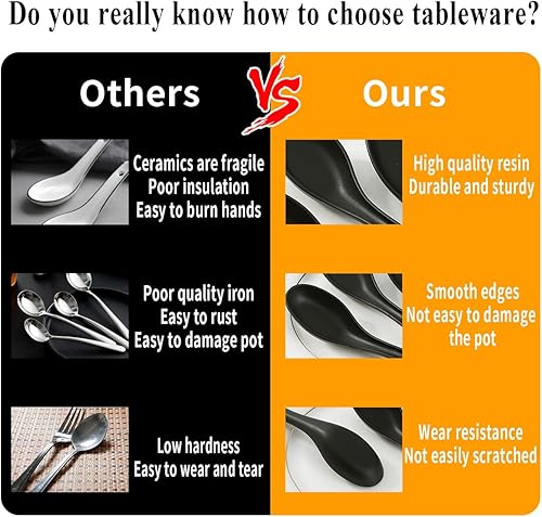 Miniatura 6 de Kyraton Cucharas de sopa de 24 piezas, cuchara de mesa de plástico reutilizable, cuchara asiática resistente y duradera, hecha de polipropileno de