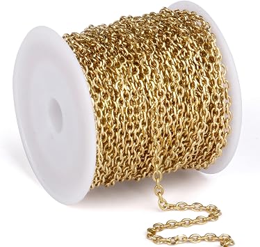 33FT 2.5mm 18K Gold Plated Rolo Cable Chains Roll Bulk for Jewelry Making
