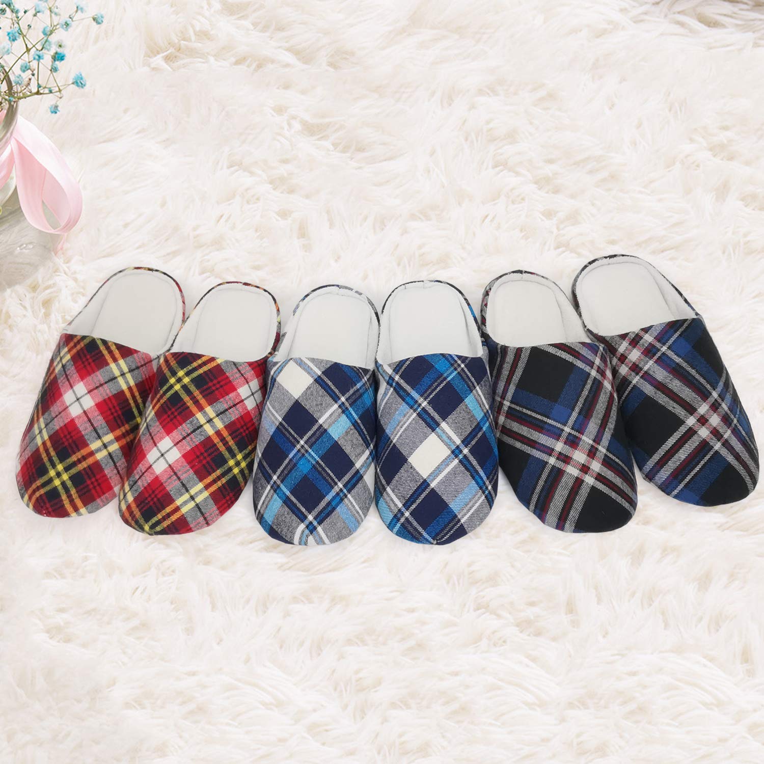 ofoot Pantofole di Schiuma di Cotone per Uomo,Spugna a Rimbalzo Lento Riempire,Plaid Pantofole a Solette di Gomma Non Sgusciata,Pantofole di Casa