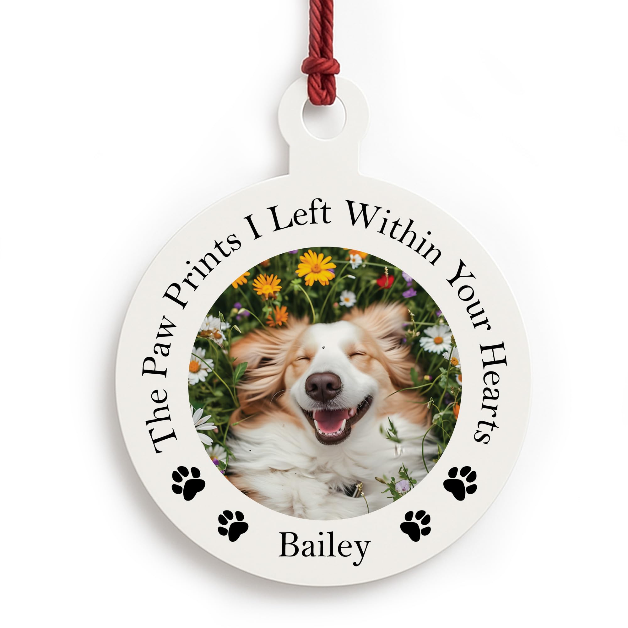 Red Ocean Special Memorial Pet Ornament Personalised Photo Christmas Ornament Left Paw Prints Tree Decor For Dog Lovers Dog Owner Keepsake