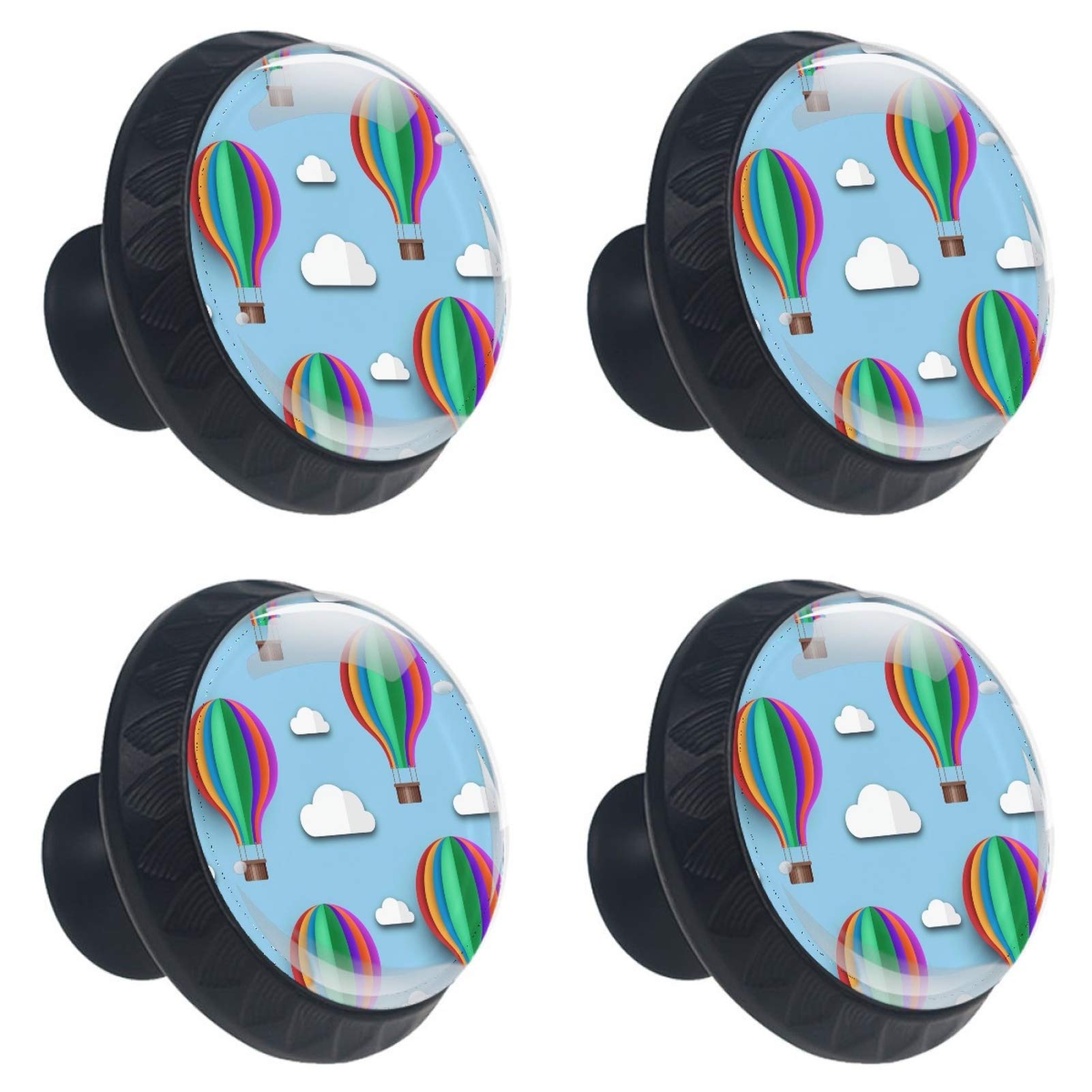 Boutons montgolfière bleue en verre lot de 4 pour tiroir cuisine 30mm