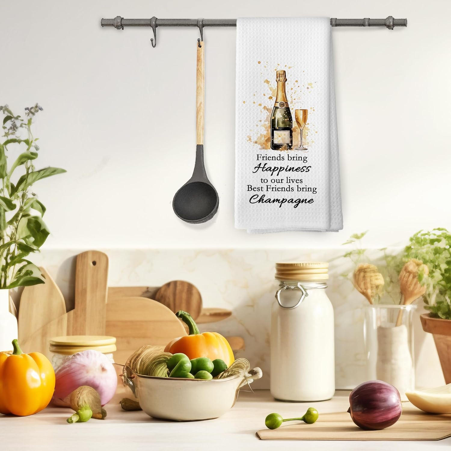 Funny Champagne Friend Kitchen Towels, Champagne Wine Lover Gifts for Women, Champagne Accessories Home Bar Bathroom Decor, Housewarming Decorative Tea Dish Towels 16x24 Inch - Image 4