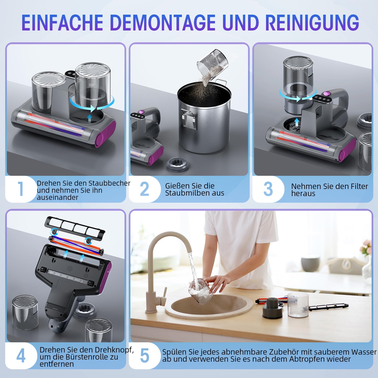 Milbensauger für Matratzen 16Kpa Saugkraft UV-C Licht HEPA Filter Bettstaubsauger