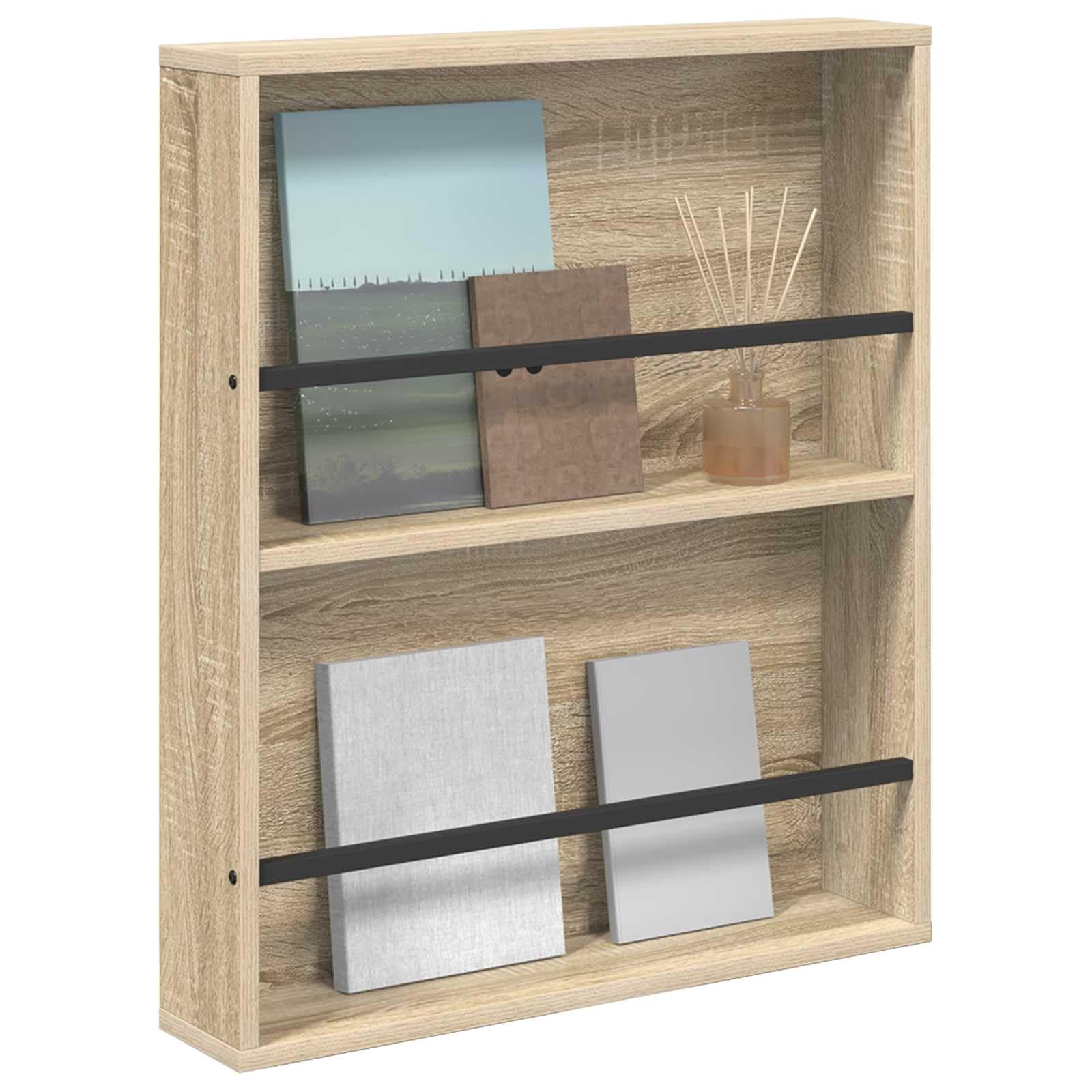 Porta Riviste Parete Rovere Sonoma 60x12x70 cm | Legno multistrato, mensola regolabile, facile pulizia, stile moderno minimale