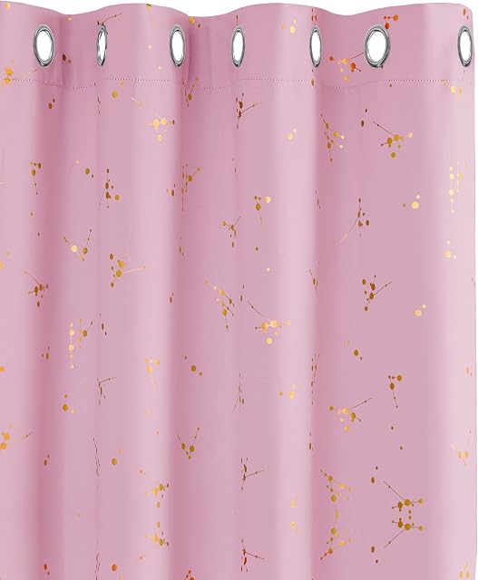 Deconovo Blackout Curtains Eyelet Curtains, Super Soft Gold Printed Constellation Nursery Baby Curtains for LivingRoom, 46 x 90 Inch(Width x Length), Pink, 2 panels