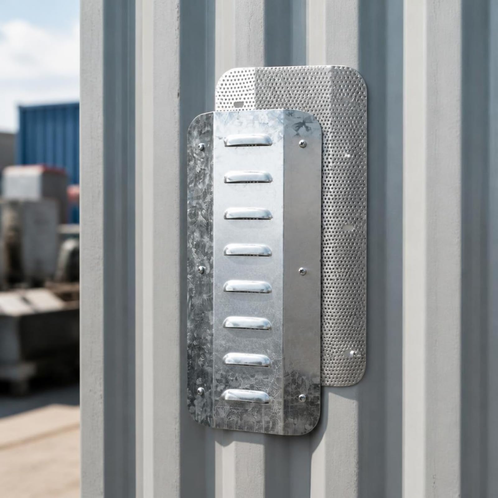 4 Stück Lüftungsabdeckung mit Gitter | Inklusive passendem Befestigungsmaterial, Containerlüfter, verzinkt, Abluftgitter, für Containerumbau
