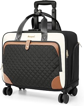 Arcoyard Rolling Laptop Bag, Rolling Briefcase for Women with Waterproof Pocket, 16 Inch Computer Bag, Underseat Carry On Luggage with Multi-Wheels for Work Travel Business, Lightweight Beige Brown