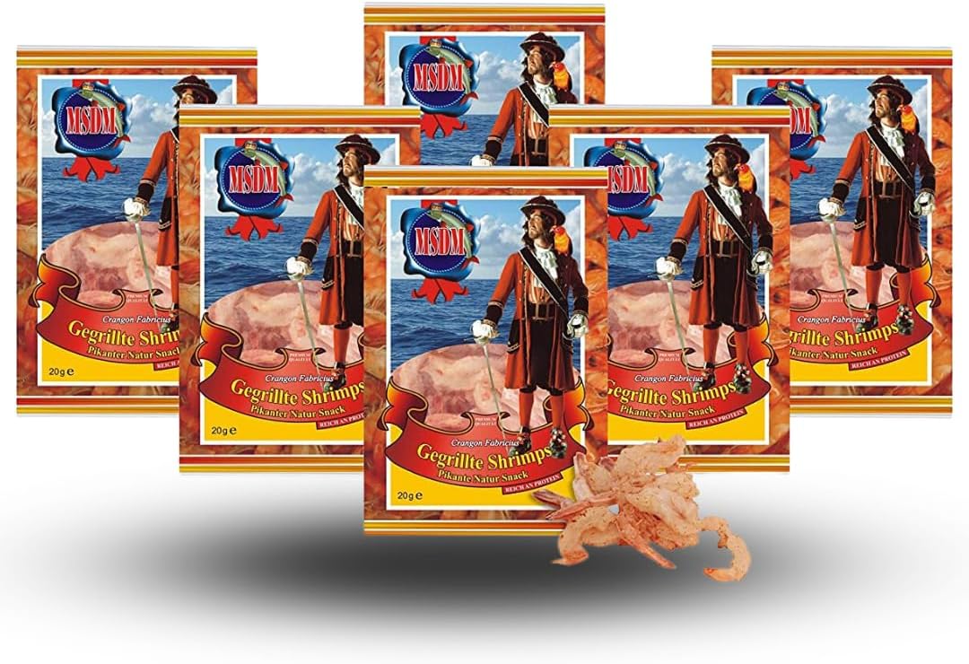 Spicy Shrimps - with Chilli I ( 6 x 20g Pack) Dried and Salted I Healthy Pre & Post Workout Fitness Snack I Low Carb I Low Fat I Rich in Protein & Omega 3 Fatty acids for Men & Women