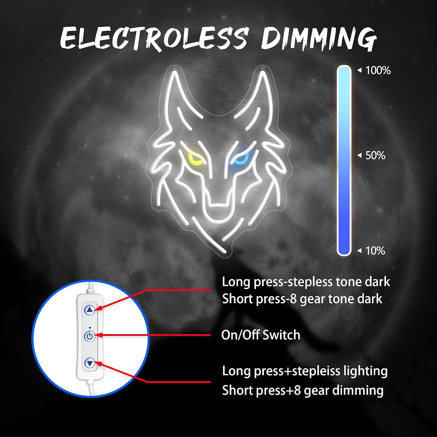 Wolf Neon Sign, Dimmable LED Wolf Wall Decor with Memory Dimmer, Animal Neon Light for Bedroom Man Cave, Birthday Gifts for Boys Men Wildlife Lovers