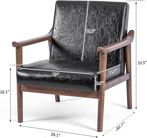 Miniatura 10 de UNICOO - Silla decorativa de piel sintética con marco de madera maciza. Silla moderna de mediados de siglo para sala de estar y dormitorio