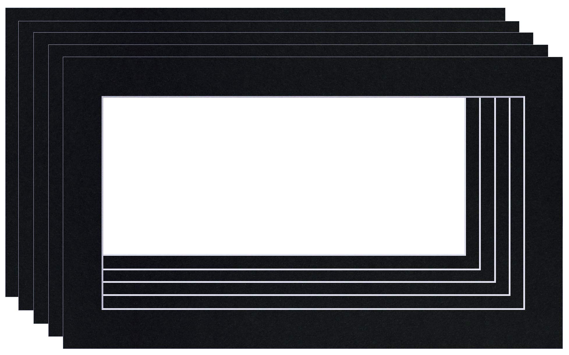 Picture Mounts, Frame Size 14 x 6 to fit 12 x 4 Image, Choice of Colour & Quantity [Black (White-core), Pack of 5]