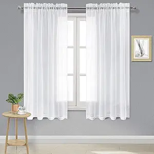 DWCN White Sheer Curtains Semi Transparent Voile Rod Pocket Curtains for Bedroom and Living Room, 52 x 63 inches Long, Set of 2 Panels