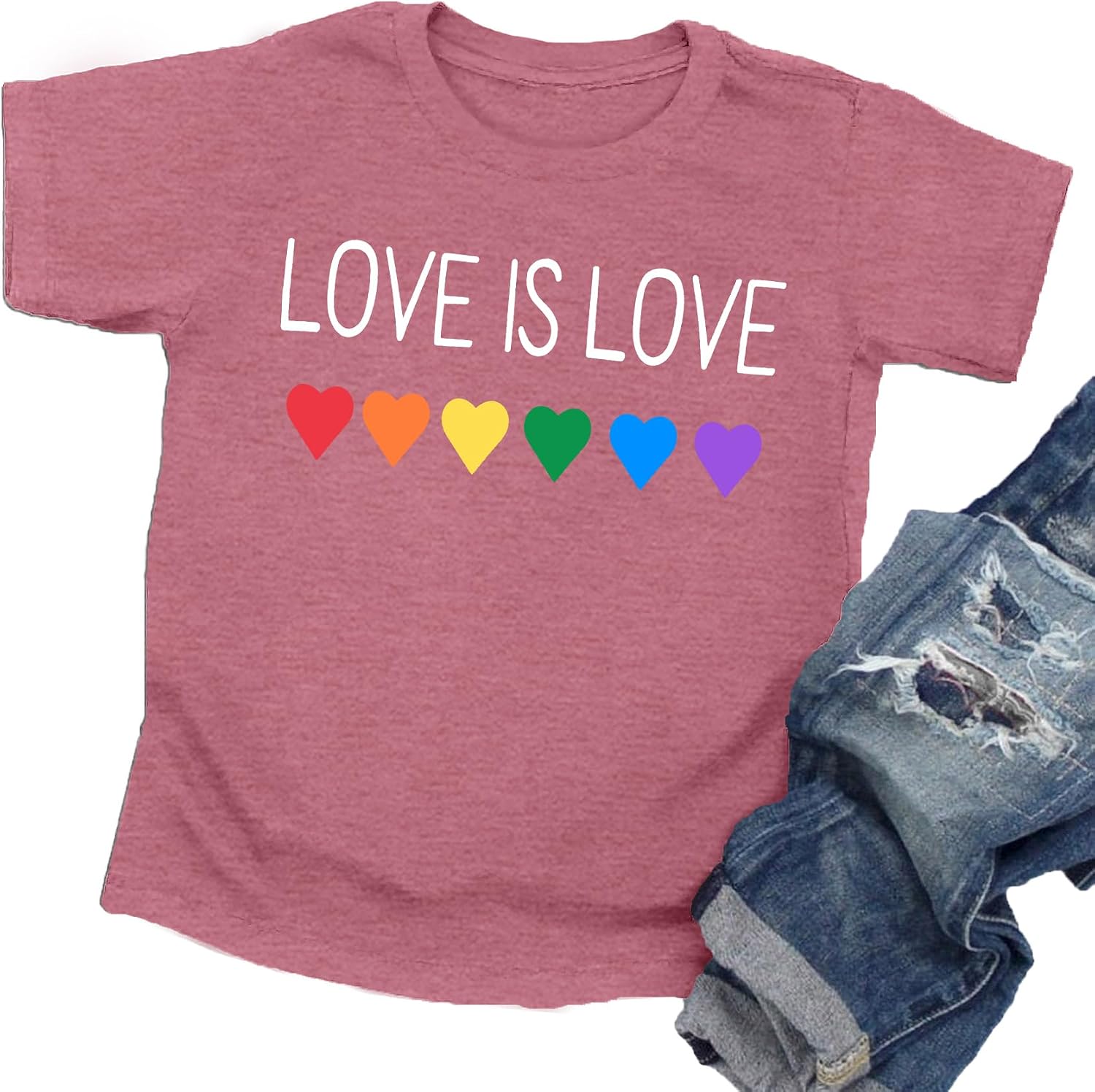 Toddler Pride Shirt for Boy Girl Kids Rainbow Heart Graphic Short Sleeve Love is Love Print Summer Children Casual Tops