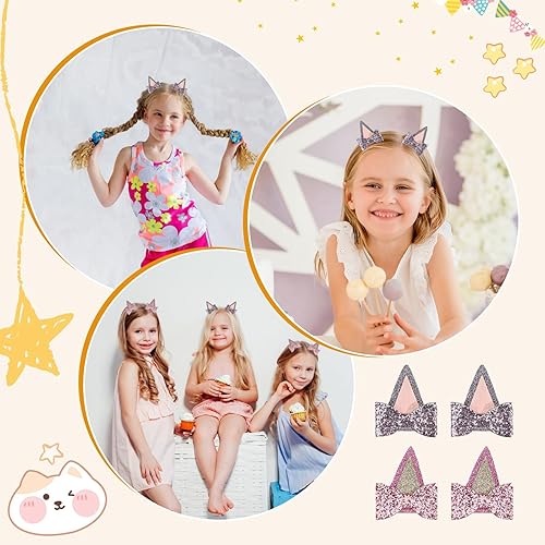 Miniatura 5 de 2 pares de pinzas de lazo para el pelo de orejas de perro para niños pequeños y adultos, lazos con brillantina, accesorios para el cabello de