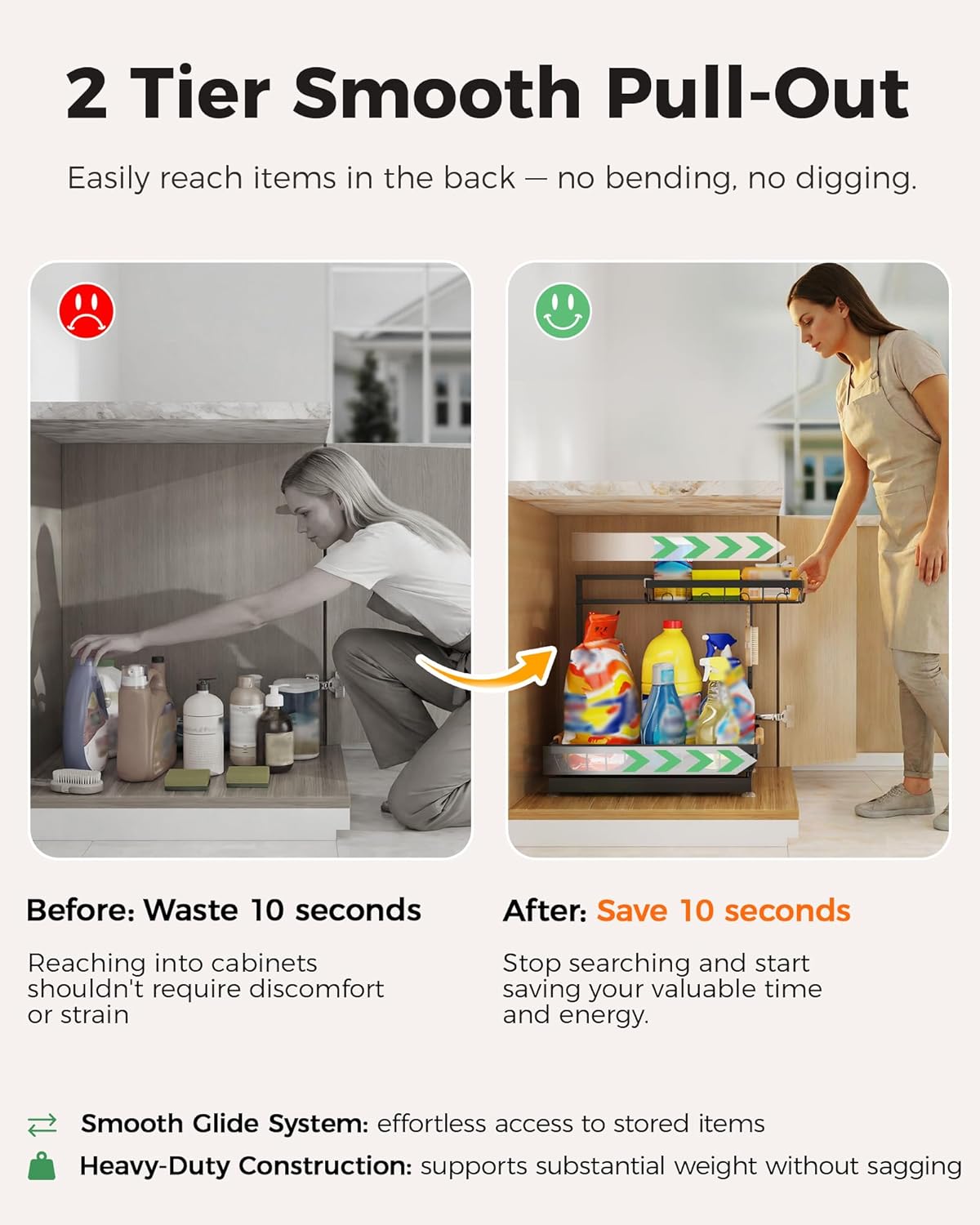 Sevenblue 3 Pack Under Sink Organizer, Height Adjustable 2 Tier Pull-Out Metal Under Kitchen Sink Organizer, Multi-Purpose Storage Shelves for Kitchen Bathroom Cabinet (Black)