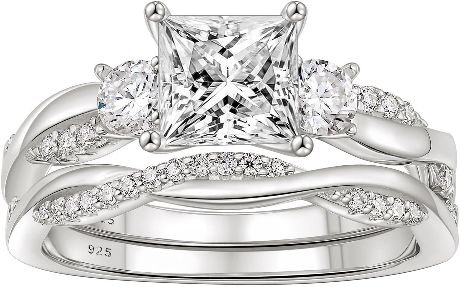 1 CT Moissanite Wedding Rings for Women D Color VVS1 Princess Cut Engagement Ring Bridal Sets Twisted Infinity Bands 925 Sterling Silver