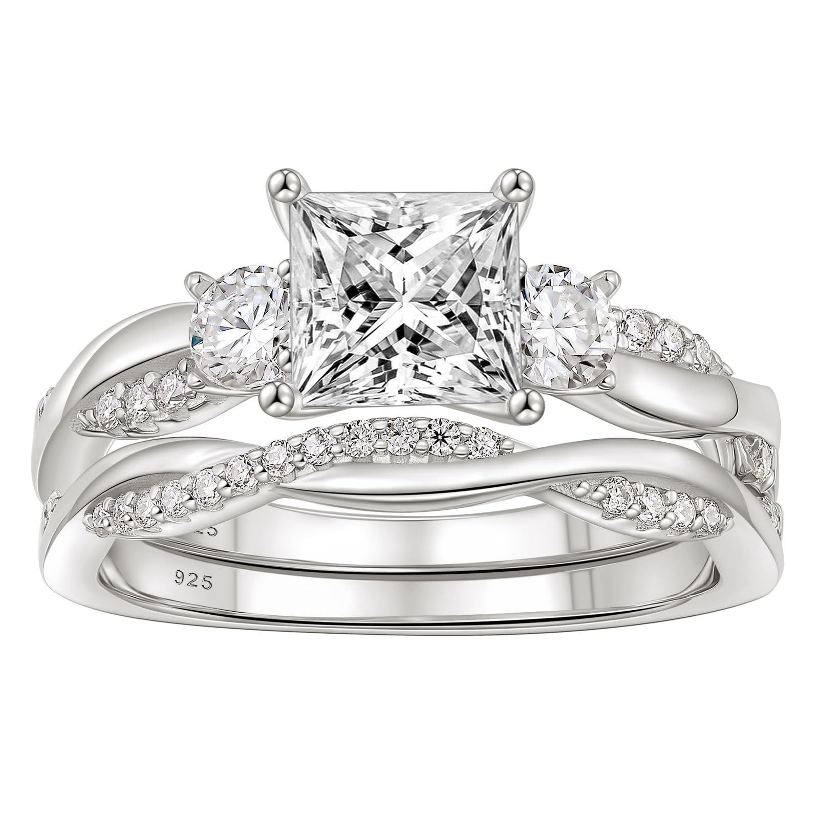 1 CT Moissanite Wedding Rings for Women D Color VVS1 Princess Cut Engagement Ring Bridal Sets Twisted Infinity Bands 925 Sterling Silver
