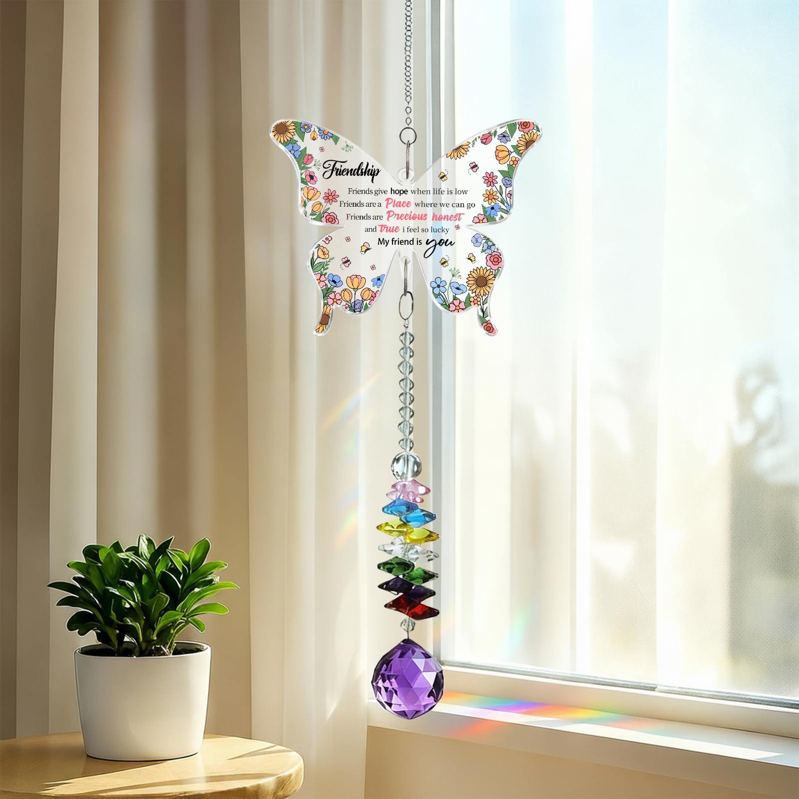 Friendship Gifts for Women, Butterfly Suncatcher with Box- Best Friend Birthday Gifts, Christian Keepsake to Specical Anniversary, Friendship Presents to Bestie Wedding Anniversary