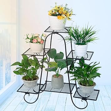 WonderStand ATLAS Plant (Multi-tier) Plant Stand for Balcony Rust proof Metal Plant Stand for Living Room with 7 Layer Coating (Rectangle Black) - image, photos