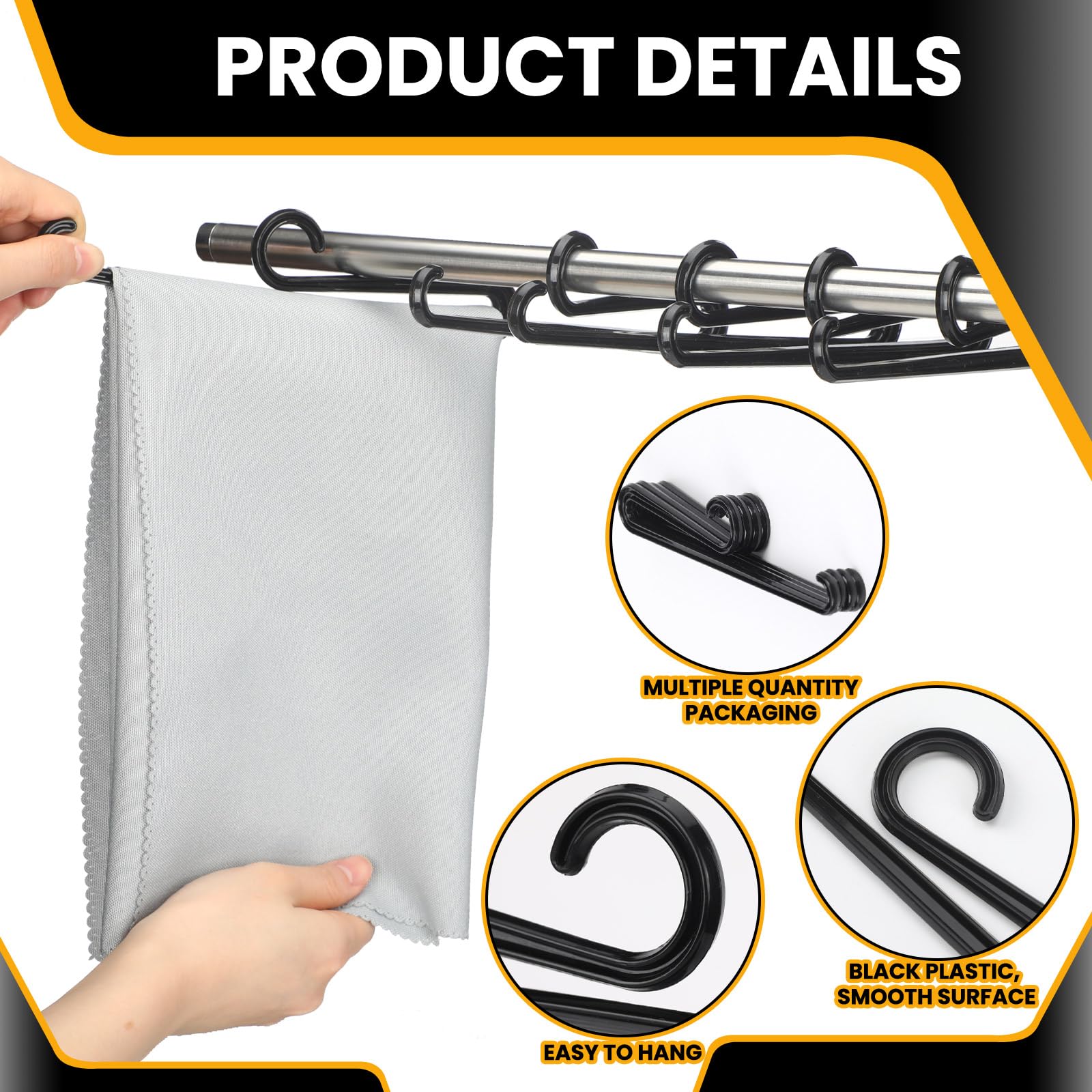 DoubleFill 100 perchas de plástico para bufandas con barra curvada de 7.9 pulgadas, ganchos de exhibición de bufandas, perchas negras de cuello corto para boutiques, tiendas y espectáculos de