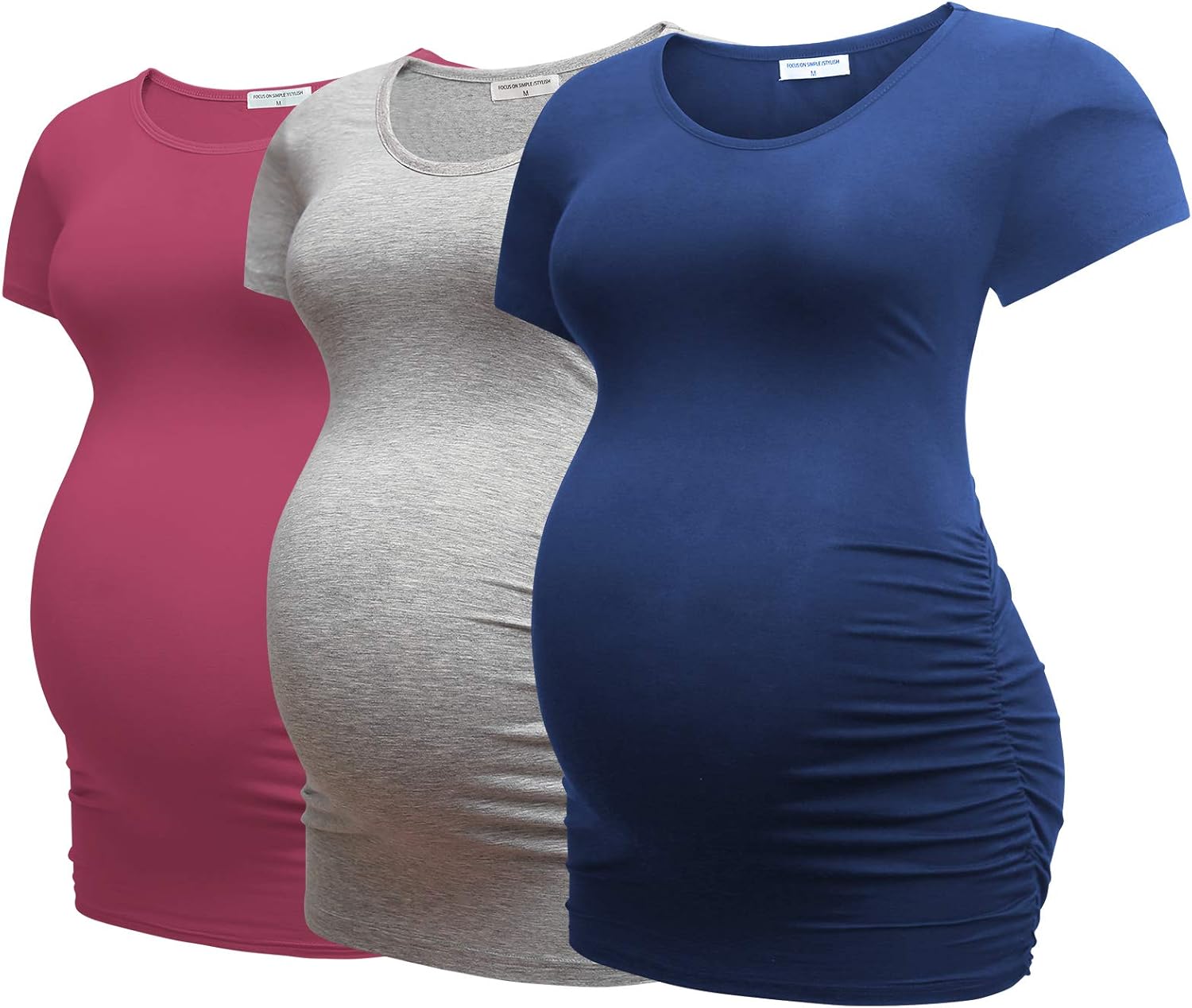 Bearsland Womens Maternity Tshirt 3 Packs Classic Side Ruched Tee Top Mama Pregnancy Clothes
