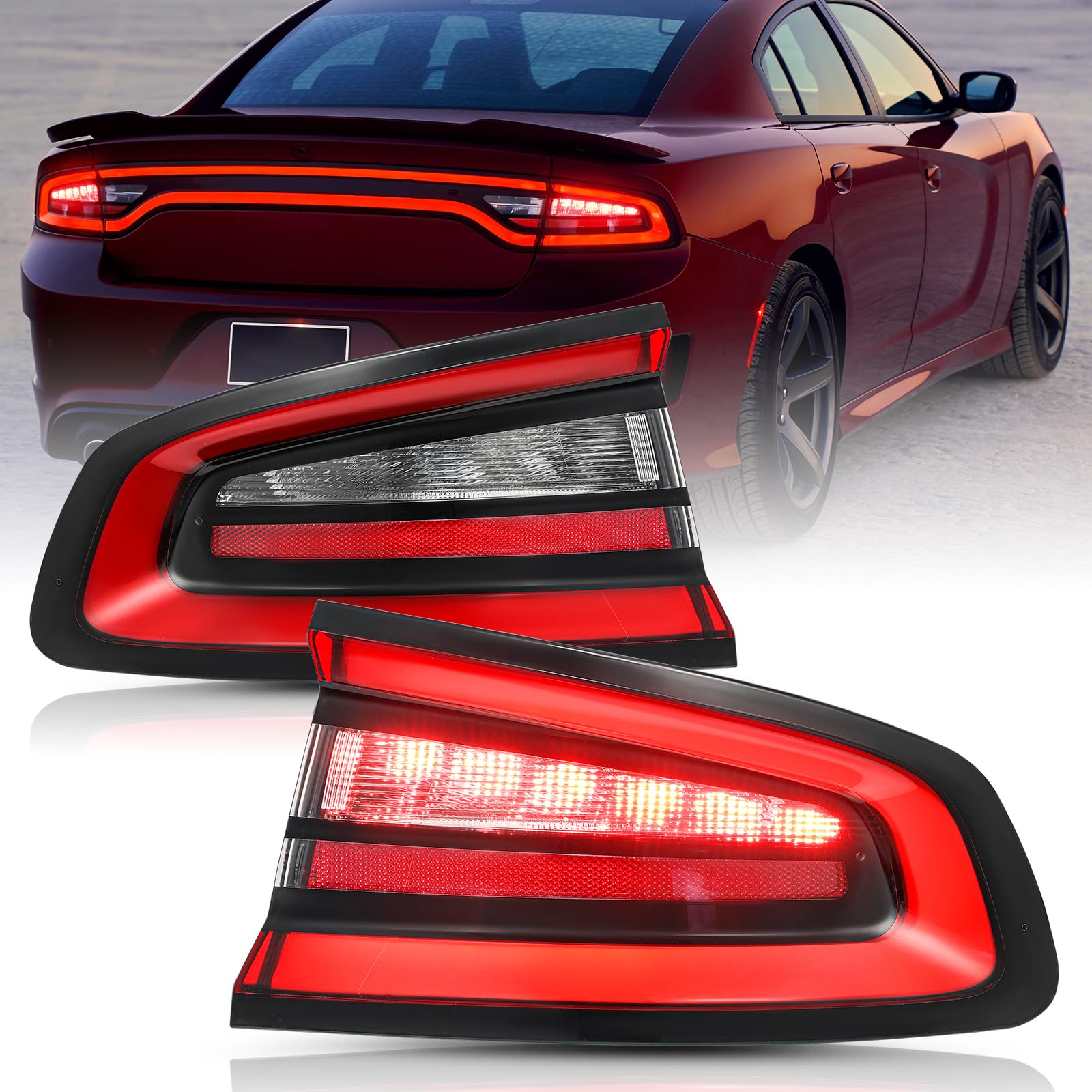 Outer Tail Lights Assembly Replacement for 2015-2023 Dodge Charger OE Full LED Tailight Brake Rear Lights Driver and Passenger Side LH+RH (1 Pair)