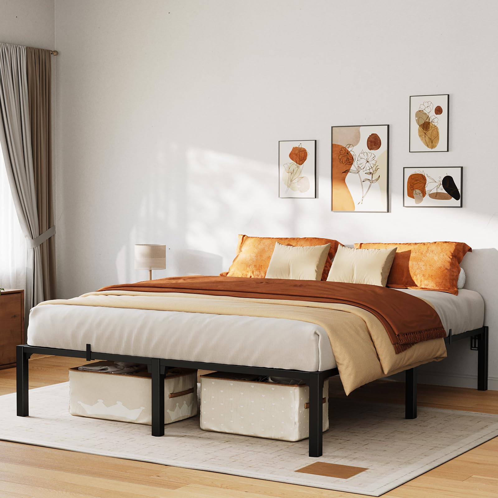 Photo 1 of 16 Inch Full Metal Bed Frame, Heavy Duty Metal Platform Bed Frame with Reinforced Slats Support, 800 Lbs Load Capacity, Noise Free, No Box Spring Needed and Screws , Tool-Free Assembly Bed Frame