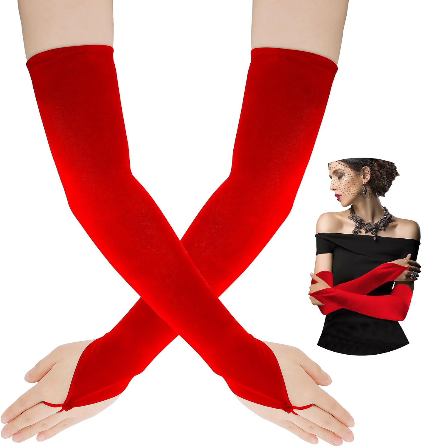 Satin Opera Gloves Long Fingerless Elbow Length Costume Party Gloves