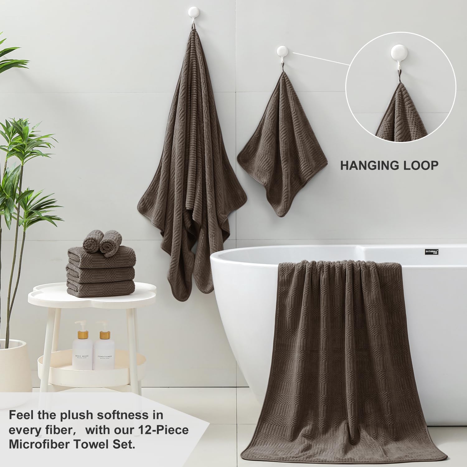 Belista Towel Set Pack of 12 Family Towels, 4 Bath Towel, 4 Hand Towels, 4 Washcloths - MicrofiberTowels Quick Dry, Soft Bathroom Towel for Hotel -Dark Brown