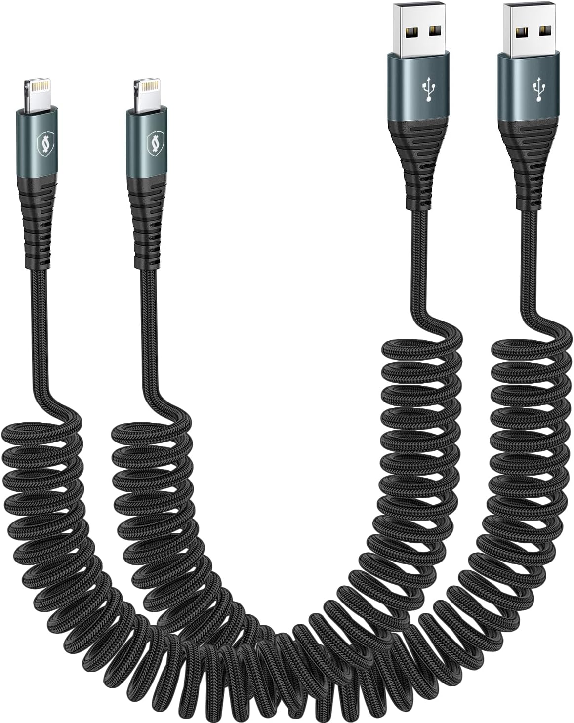 Coiled Lightning Cable 3ft Nylon Braided, iPhone Charger Fast Charging for Car [Apple MFi Certified], Compatible with iPhone14/13/12/11 Pro Max/XS MAX/XR/XS/X/8/7/Plus/6S iPad/iPod-2Pack