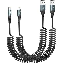 JUKEKUL Coiled Lightning Cable 3ft Nylon Braided, iPhone Charger Fast Charging for Car [Apple MFi Certified], Compatible with iPhone14/13/12/11 Pro Max/XS MAX/XR/XS/X/8/7/Plus/6S iPad/iPod-2Pack