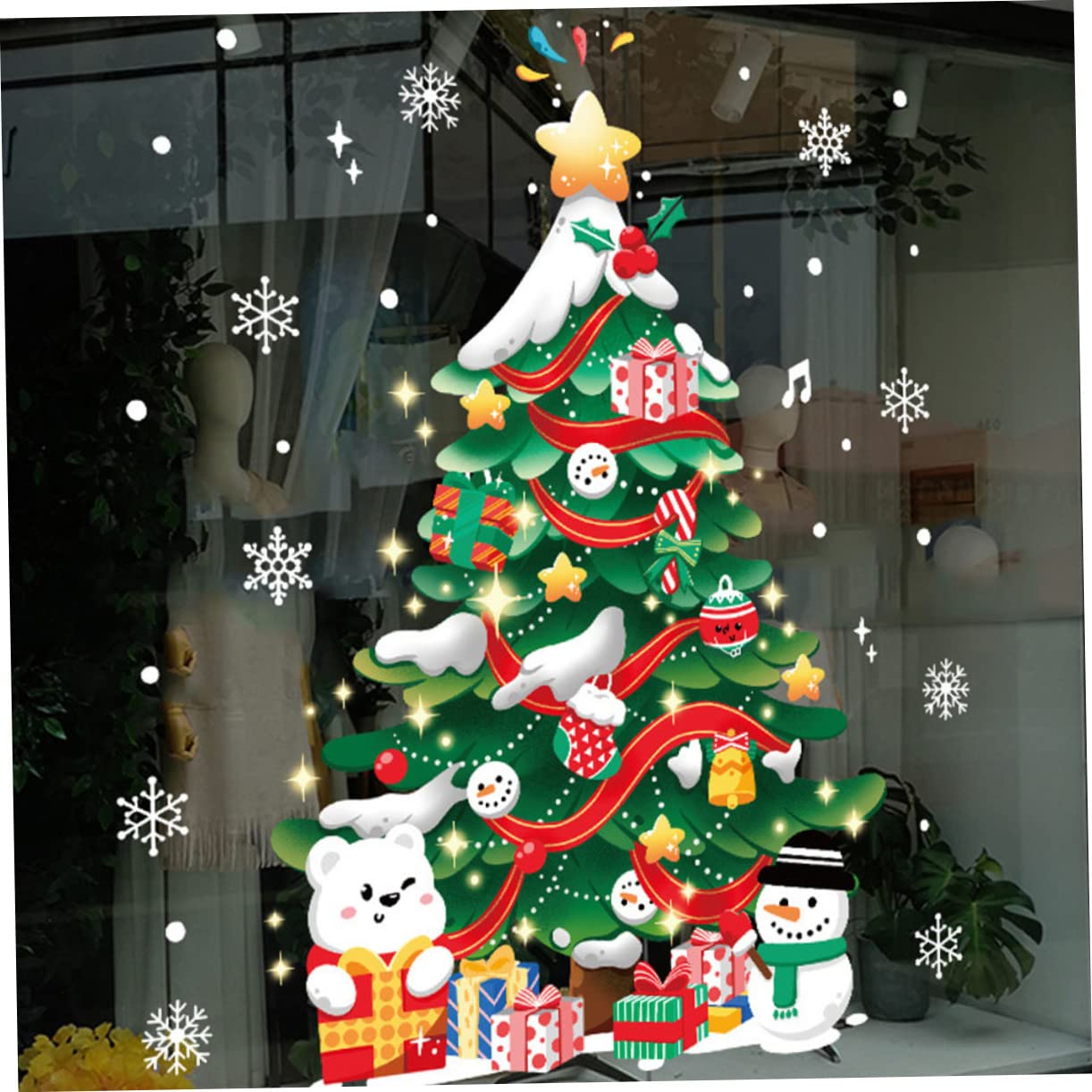 Cabilock 5 Hojas De Pegatinas Para Árboles De Navidad Luces Navideñas Para Ventanas Calcomanías Para Pared De Guardería Calcomanías Navideñas Para Ventanas Adornos Navideños Bolas
