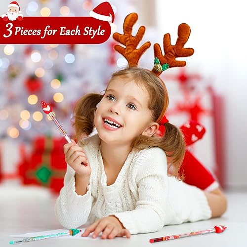 Miniatura 4 de Lápices de Navidad apilables de varios puntos, de plástico, decorados con Papá Noel, árbol de Navidad, ciervos y muñeco de nieve para Navidad,