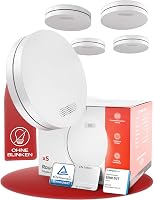 ALPENLUFT 5 db Füstérzékelő 10 Éves élettartammal- Lapos Tűzjelző Készlet, Fúrás Nélkül Telepíthető, LED Villogás Mentes, Hálószobába is Ideális,  1