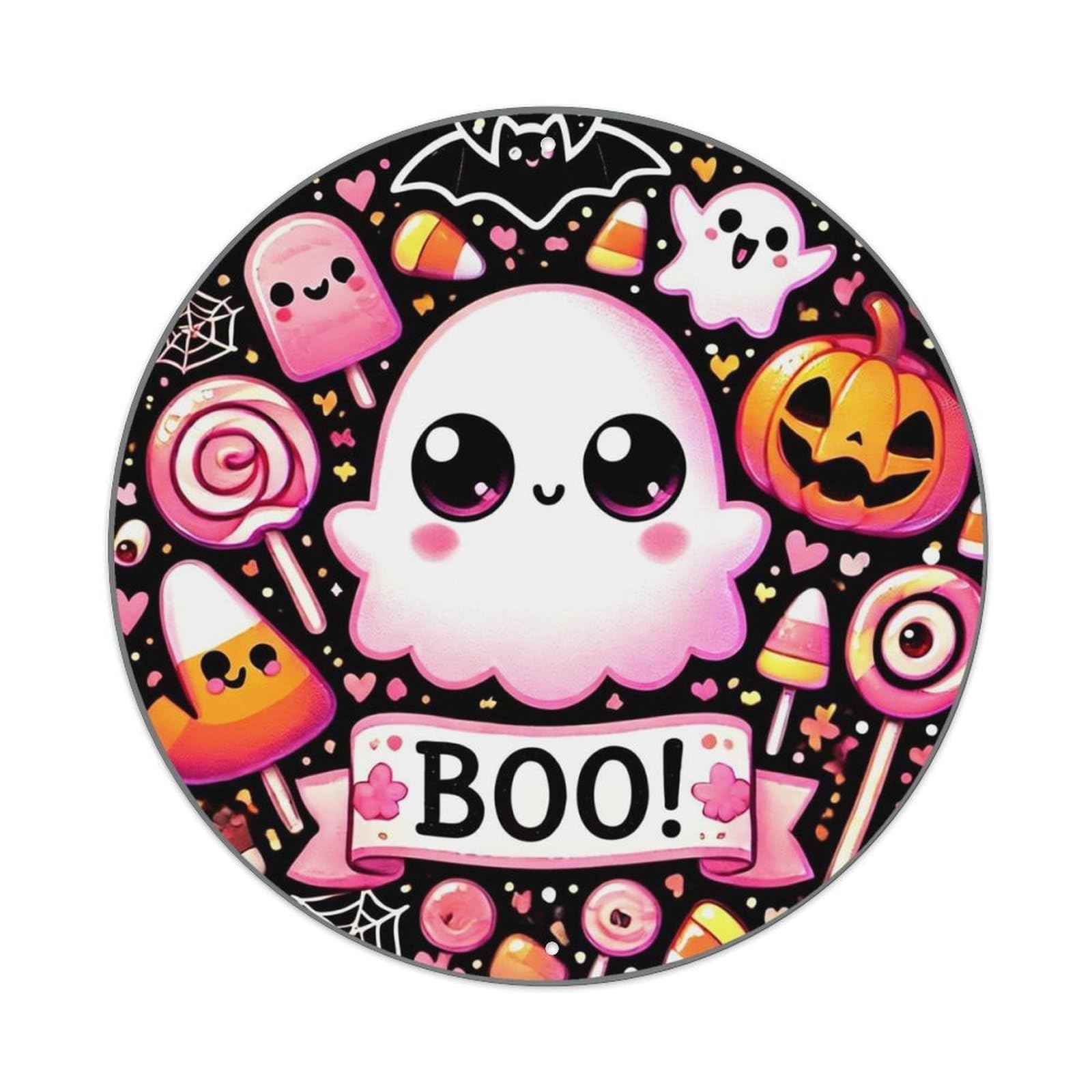 Cute Halloween Ghost Boo Pattern Tin Sign Metal Poster Vintage Metal Signs for Home Man Cave Bar Cafe Kitchen laundry room Wall Decorations 8x8 inches