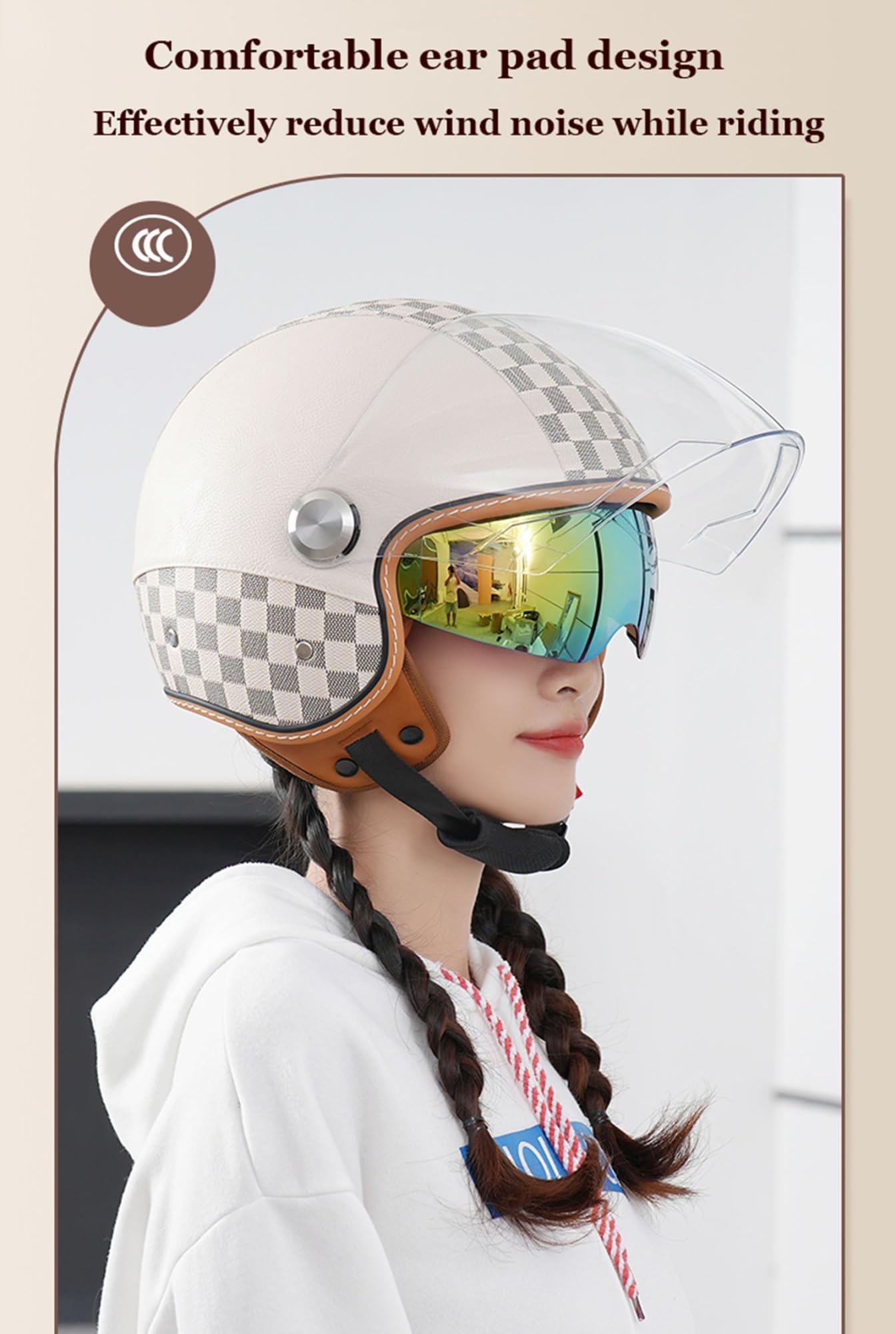Retro 3/4 Casco Aperto Moto Mezzo Casco con Doppia Visiera Parasole, Vintage Style Caschi Jet Caschi Cromwell per Uomo E Donna Adulto, DOTECE Approvato Demi-Jet Casco da Moto(1,XL=61~62cm)