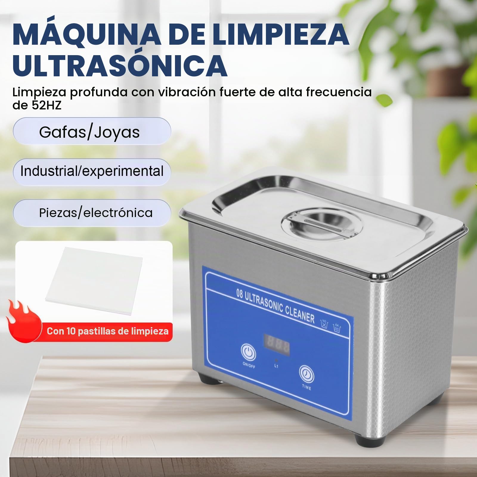 Limpiador Ultrasónico 800ML, 35W Limpiador Ultrasónico Profesional de Acero Inoxidable, Máquina de Limpieza Ultrasónica, con 10 Tabletas de Limpieza, Pantalla LED, para Joyas, Reloj, Gafas