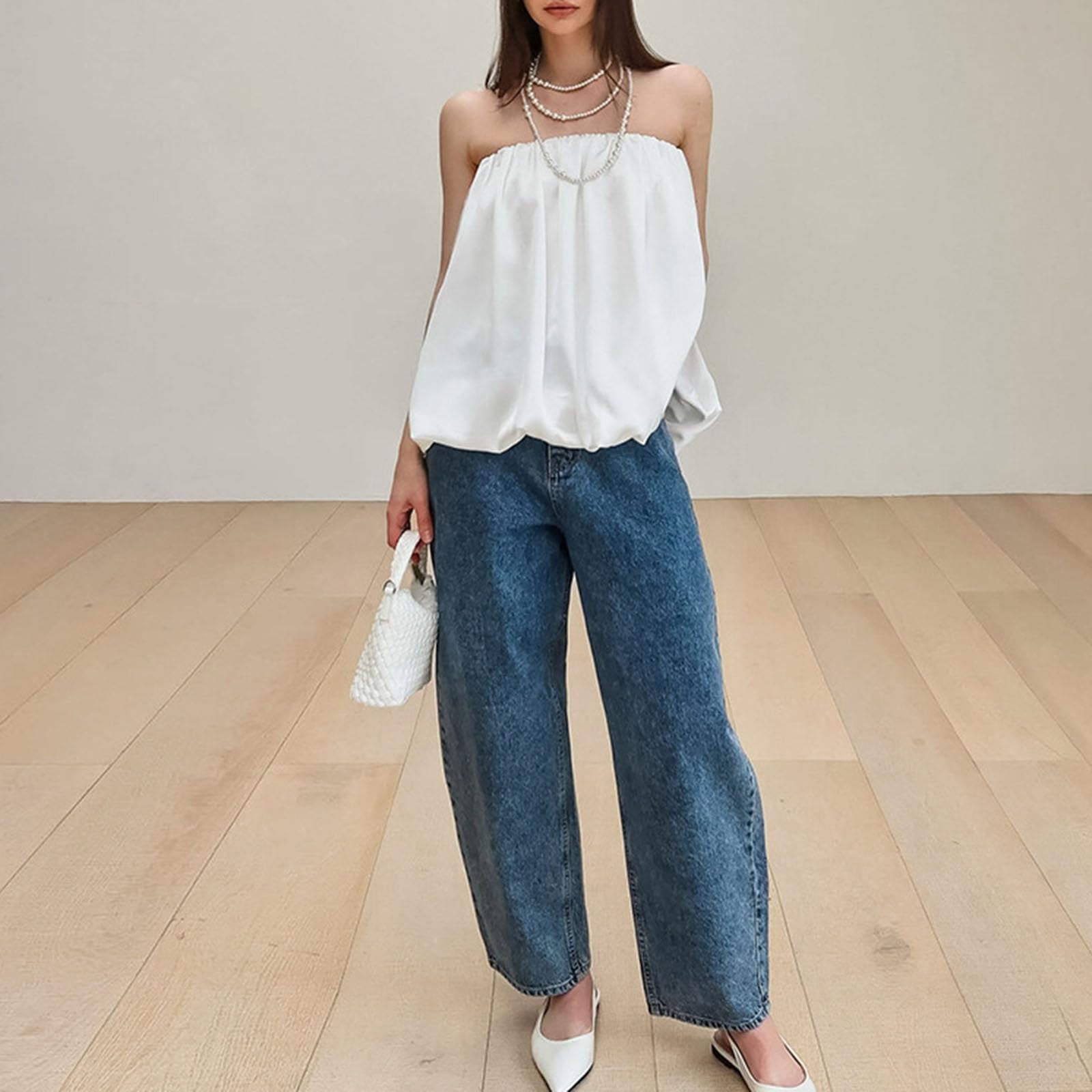 Hauts tube pour femmes sans bretelles, hauts froncés amples, haut bandeau décontracté, débardeurs bandeau sans manches, chemise