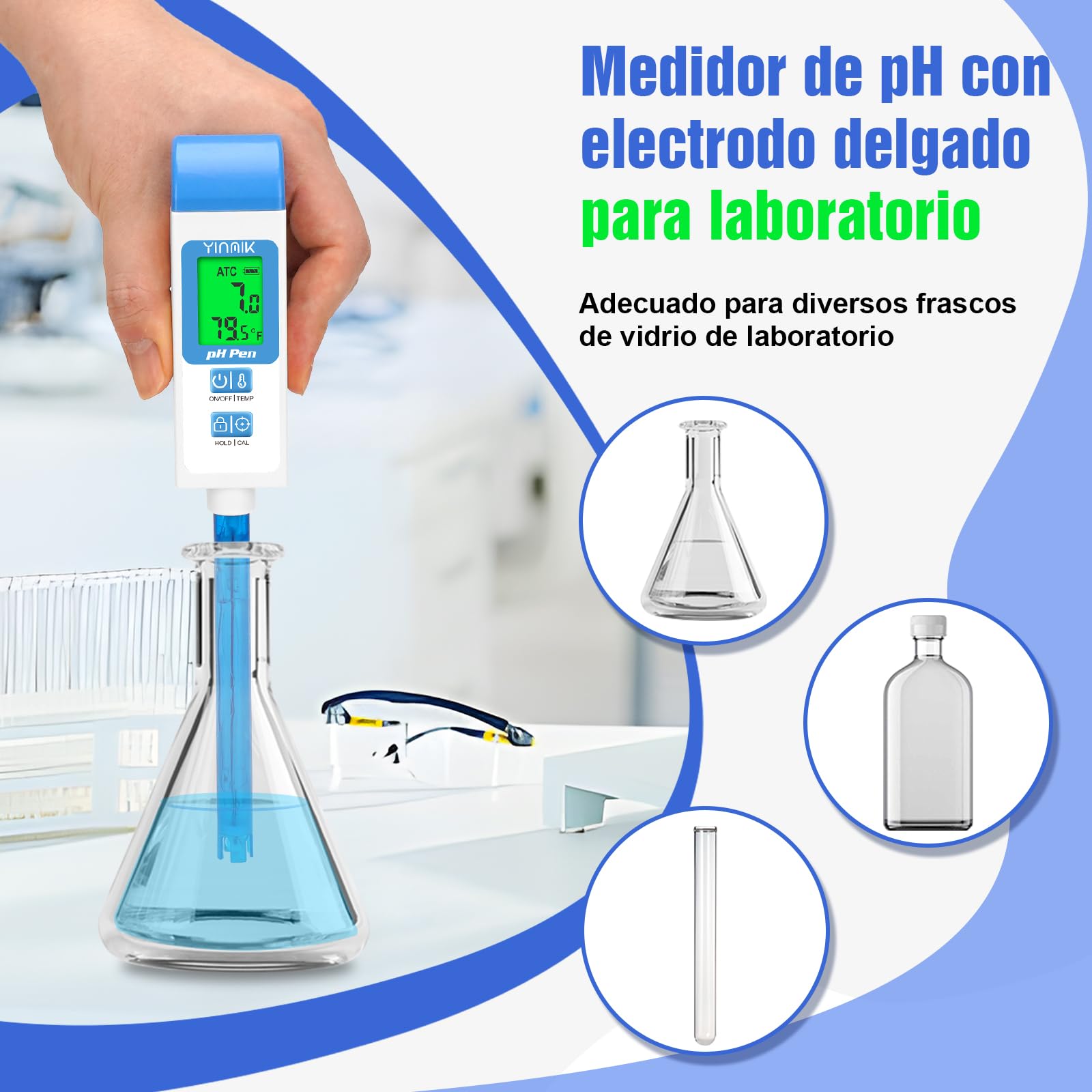 YINMIK Medidor de pH de Calidad de Agua, Probador de pH Digital | Lector de pH, Kit Profesional de Prueba de pH y Temperatura, Adecuado para Alimentos Enlatados, Varias Soluciones.