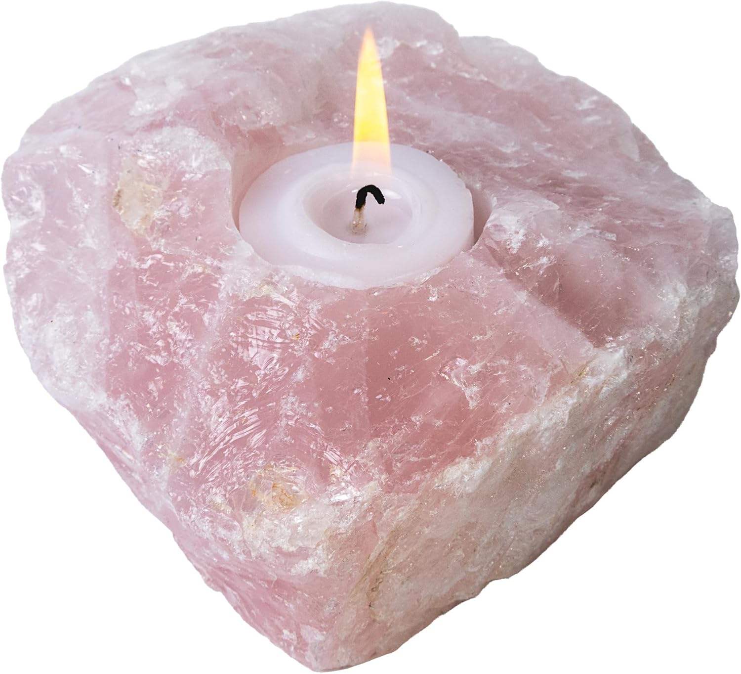 Nature’s Decorations Tealight Candle Holder – Real Rose Quartz Natural Stone Crystal Perfect for Home & Kitchen Geode Decor, and Centerpieces, Ideal as Candlestick Holder, 3 x 3 x 1.5 Inches